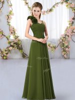 Fashion Hand Made Flower Dama Dress for Quinceanera Olive Green Lace Up Sleeveless Floor Length