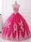 Super High-neck Sleeveless Quince Ball Gowns Floor Length Lace Hot Pink Tulle