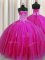 Elegant Really Puffy Fuchsia Ball Gowns Tulle Sweetheart Sleeveless Beading and Appliques Floor Length Lace Up Quinceanera Gown