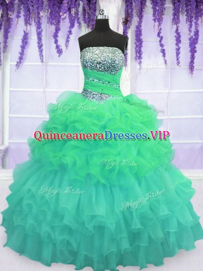 Pick Ups Ruffled Multi-color Sleeveless Organza Lace Up Sweet 16 Dresses for Military Ball and Sweet 16 and Quinceanera - Click Image to Close