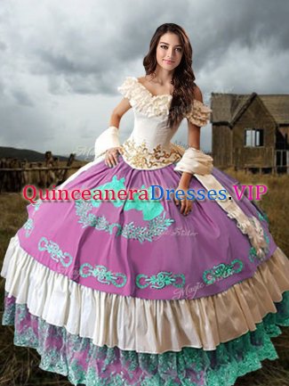 Multi-color Ball Gowns Embroidery and Ruffled Layers Sweet 16 Dresses Lace Up Taffeta Sleeveless