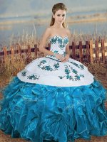 Inexpensive Floor Length Blue And White Quinceanera Gowns Sweetheart Sleeveless Lace Up(SKU SJQDDT2146002-6BIZ)