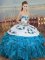 Inexpensive Floor Length Blue And White Quinceanera Gowns Sweetheart Sleeveless Lace Up