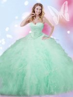 Custom Designed Apple Green Vestidos de Quinceanera Military Ball and Sweet 16 and Quinceanera with Beading and Ruffles Sweetheart Sleeveless Lace Up