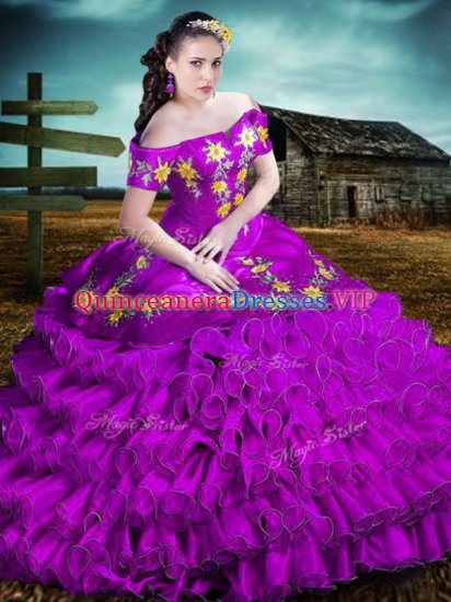 Sleeveless Lace Up Floor Length Embroidery and Ruffles Ball Gown Prom Dress - Click Image to Close