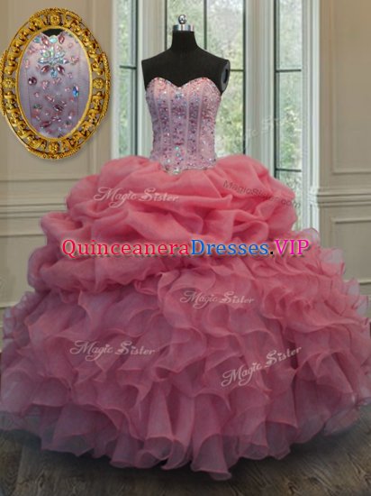 Modest Organza Sleeveless Floor Length Vestidos de Quinceanera and Beading and Pick Ups - Click Image to Close