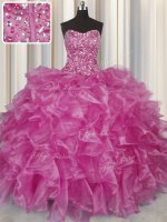 Visible Boning Sleeveless Beading and Ruffles Lace Up Party Dresses