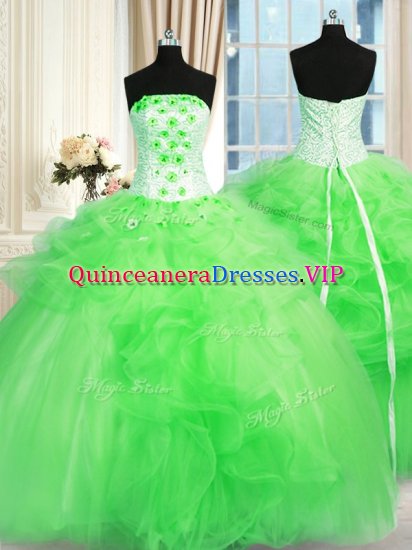 On Sale Lace Up Vestidos de Quinceanera Pick Ups and Hand Made Flower Sleeveless Floor Length - Click Image to Close