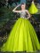 Flirting Scoop Yellow Green Sleeveless Organza Court Train Lace Up Quince Ball Gowns for Prom and Sweet 16 and Quinceanera