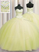 Modest Bling-bling Puffy Skirt Beading Casual Dresses Light Yellow Lace Up Sleeveless Floor Length