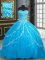 Baby Blue Sweet 16 Dresses Military Ball and Sweet 16 and Quinceanera with Beading and Appliques Sweetheart Sleeveless Brush Train Lace Up