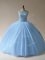 Perfect Light Blue Tulle Lace Up Quinceanera Dresses Sleeveless Floor Length Beading