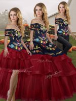 Wine Red Sleeveless Brush Train Embroidery and Ruffled Layers Sweet 16 Dress(SKU SJQDDT2152007ABIZ)