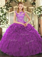 Charming Cap Sleeves Beading and Appliques and Ruffles Lace Up 15th Birthday Dress