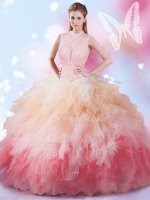 Dynamic Floor Length Multi-color 15th Birthday Dress Tulle Sleeveless Beading and Ruffles(SKU SJQDDT812002-1BIZ)