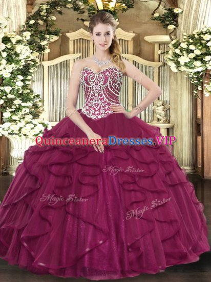 Floor Length Burgundy Quince Ball Gowns Sweetheart Sleeveless Lace Up - Click Image to Close