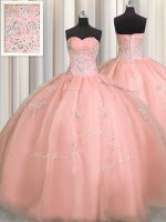Colorful Puffy Skirt Watermelon Red Sleeveless Organza Zipper Party Dresses for Military Ball and Sweet 16 and Quinceanera