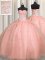 Colorful Puffy Skirt Watermelon Red Sleeveless Organza Zipper Party Dresses for Military Ball and Sweet 16 and Quinceanera