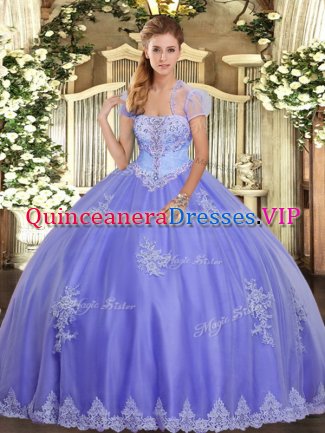 Spectacular Lavender Sleeveless Tulle Lace Up Quinceanera Gown for Military Ball and Sweet 16 and Quinceanera