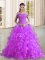 Suitable Purple Lace Up Quinceanera Dresses Beading and Lace and Ruffles Sleeveless Sweep Train