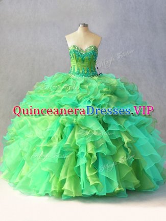 Multi-color Lace Up 15th Birthday Dress Beading and Ruffles Sleeveless Floor Length