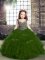 Olive Green Side Zipper Straps Beading and Ruffles Pageant Dresses Tulle Sleeveless