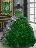 Wonderful Printed Beading and Ruffles and Pattern 15 Quinceanera Dress Dark Green Lace Up Sleeveless With Brush Train(SKU PSSW0190-12BIZ)