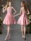 Pink Satin Lace Up Strapless Sleeveless Mini Length Quinceanera Dama Dress Appliques and Bowknot