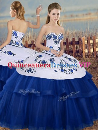 New Arrival Sweetheart Sleeveless Tulle Ball Gown Prom Dress Embroidery Lace Up