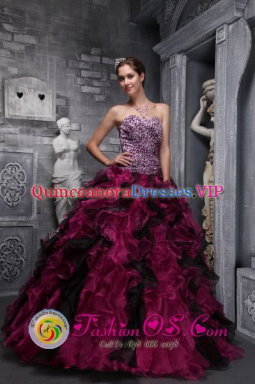 Lockhart TX Leopord and Deaded Decorate Bodice Ruffles Wild Fushsia Quinceanera Dress Custom Made - Click Image to Close