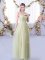 Discount Yellow Green Tulle Side Zipper V-neck Sleeveless Floor Length Dama Dress Lace and Belt