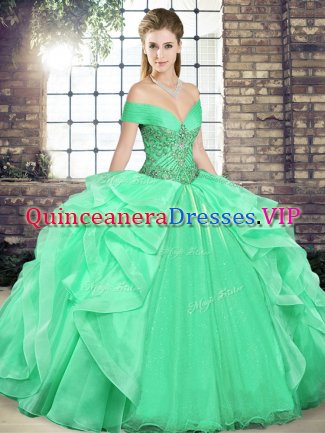 Sweet Apple Green Lace Up Vestidos de Quinceanera Beading and Ruffles Sleeveless Floor Length