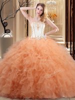 Orange Strapless Neckline Embroidery and Ruffled Layers Sweet 16 Dresses Sleeveless Lace Up