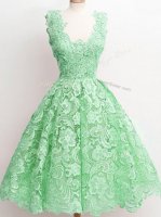 Green A-line Lace Quinceanera Court Dresses Zipper Lace Sleeveless Knee Length