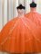 Orange Tulle Lace Up Quinceanera Dresses Sleeveless Brush Train Beading