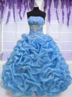Sexy Floor Length Ball Gowns Sleeveless Blue Vestidos de Quinceanera Lace Up