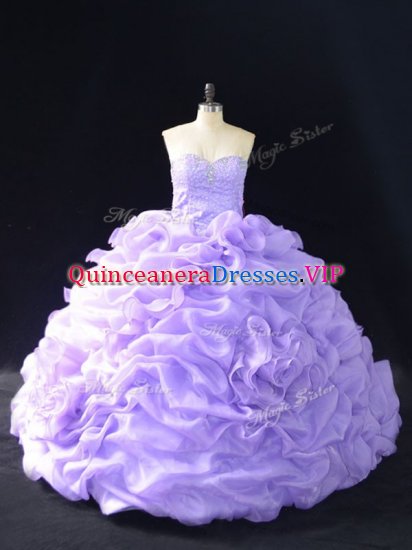 Fantastic Lavender Sweet 16 Dress Organza Sleeveless Beading and Pick Ups and Hand Made Flower - Click Image to Close