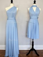 Sweet Floor Length Light Blue Quinceanera Court of Honor Dress Chiffon Sleeveless Ruching(SKU SWBD174BIZ)