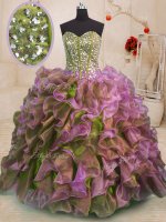 Excellent Multi-color Ball Gowns Organza Sweetheart Sleeveless Beading and Ruffles Floor Length Side Zipper 15 Quinceanera Dress