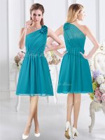Dazzling One Shoulder Knee Length Empire Sleeveless Teal Court Dresses for Sweet 16 Side Zipper
