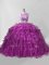 Dynamic Scoop Sleeveless Organza Quince Ball Gowns Beading and Ruffles Brush Train Zipper