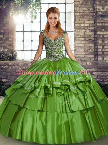 Customized Ball Gowns Ball Gown Prom Dress Green Straps Taffeta Sleeveless Floor Length Lace Up - Click Image to Close
