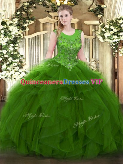 Hot Sale Ball Gowns Quinceanera Gowns Green Scoop Organza Sleeveless Floor Length Zipper - Click Image to Close