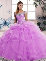 Lilac Sleeveless Tulle Lace Up Sweet 16 Dress for Military Ball and Sweet 16 and Quinceanera