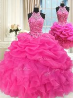 Three Piece Halter Top Organza Sleeveless Floor Length Ball Gown Prom Dress and Beading and Ruffles and Pick Ups(SKU PSSW0536KC002BIZ)