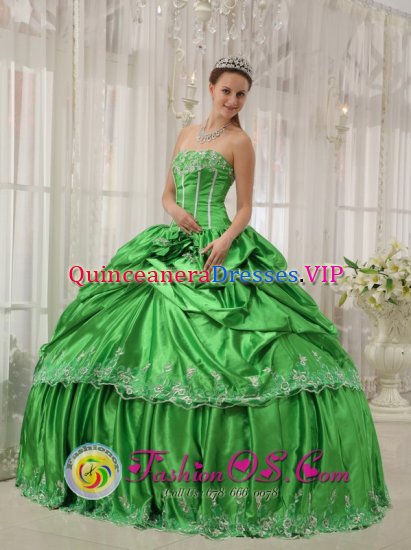 Blacksburg Virginia/VA Beautiful Spring Green For Low Price Quinceanera Dress Beading and Applique Ball Gown - Click Image to Close