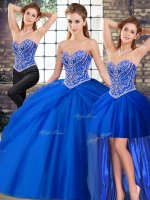 Royal Blue Quinceanera Dress Tulle Brush Train Sleeveless Beading and Pick Ups(SKU SJQDDT2121007ABIZ)