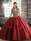 Wine Red Straps Neckline Beading and Appliques 15 Quinceanera Dress Sleeveless Lace Up