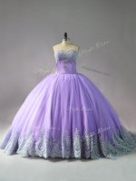 Fancy Lavender Sleeveless Tulle Court Train Lace Up Sweet 16 Quinceanera Dress for Sweet 16 and Quinceanera