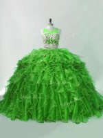 Fantastic Green Sleeveless Organza Brush Train Zipper Quinceanera Gown for Sweet 16 and Quinceanera(SKU PSSW1132-4BIZ)